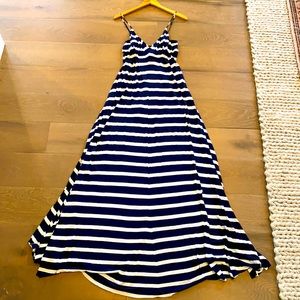 Aqua Maxi Dress, Blue & White Striped, Size Large
